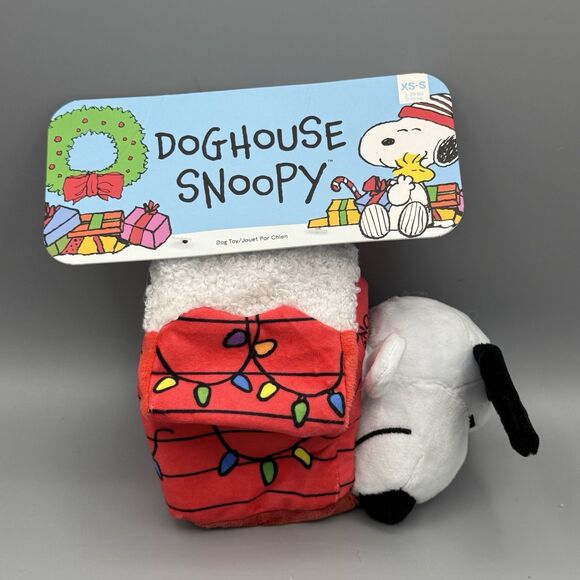 Bark Box Doghouse Snoopy Christmas Squeaker Crinkle Plush Dog Toy XS-S 0-20lb - Picture 1 of 5